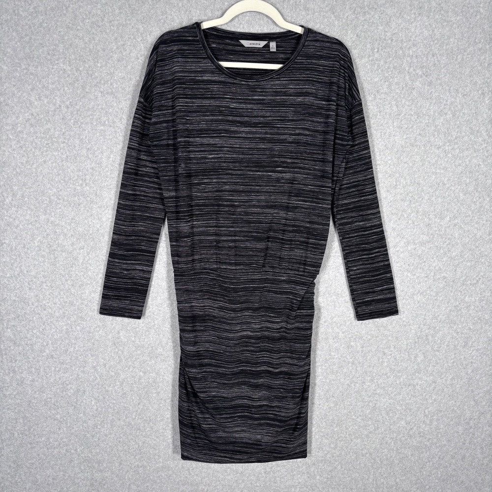 Athleta Beyond Soft‎ Avenues Dress Small Charcoal Heathered Ruched Comfort Knit